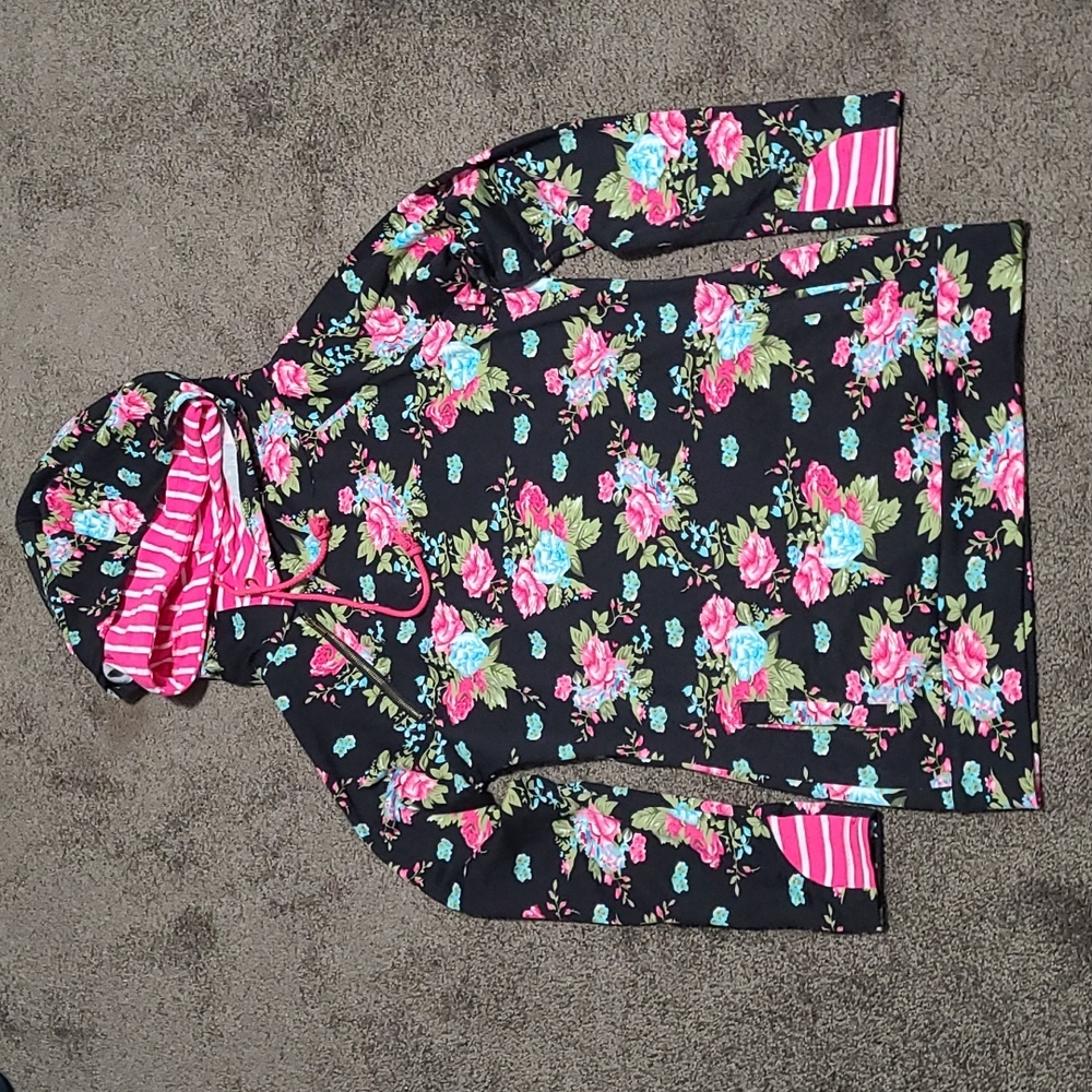 Floral double hooded sweatshirt